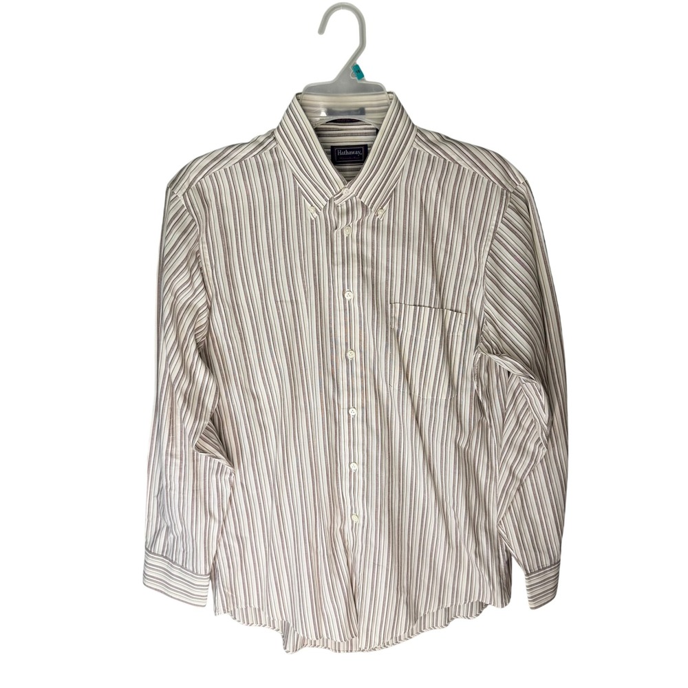 Hathaway Private Stock Mens Striped Button Down Shirt 15.5 33 Cotton USA Red